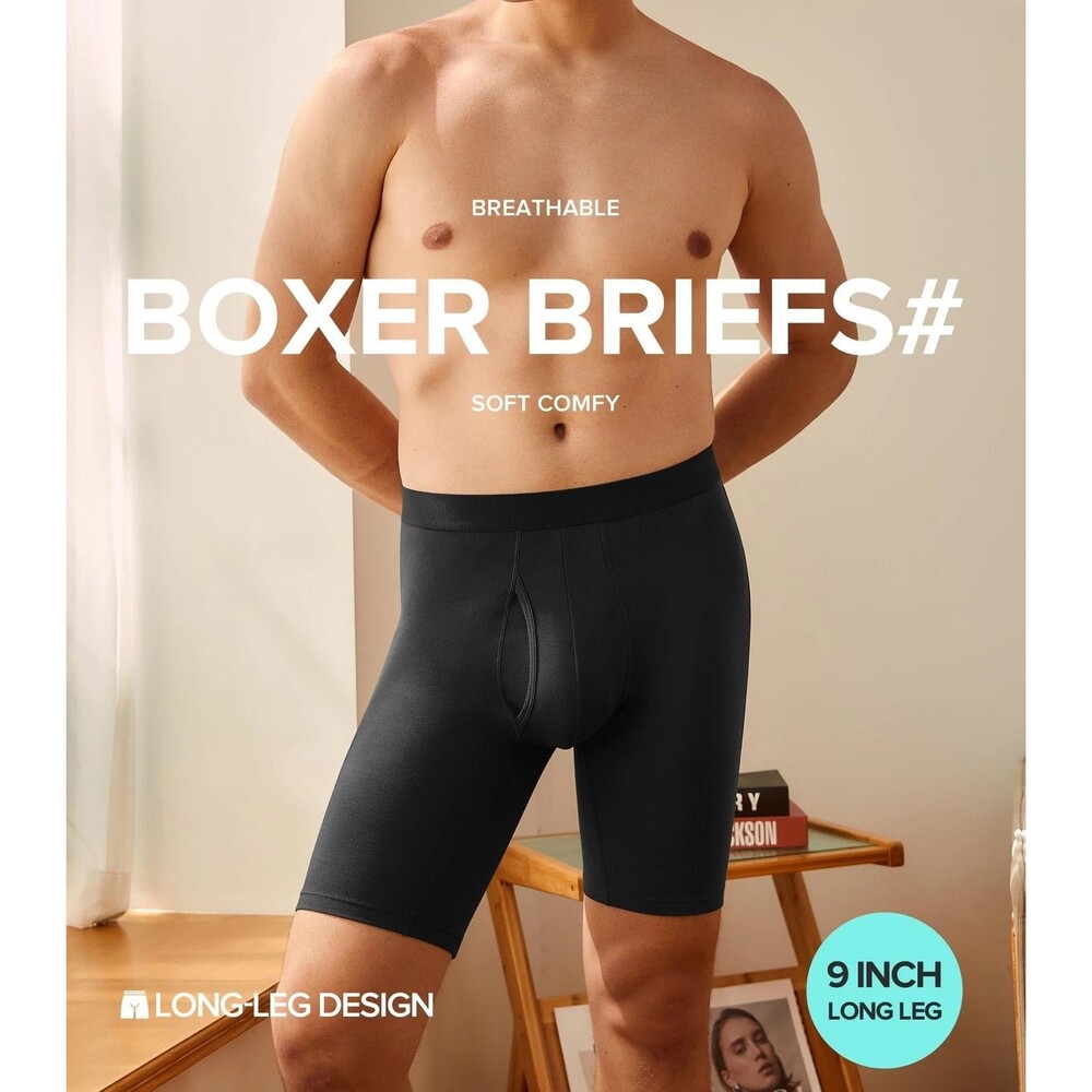 Expertoftio Mens Long Leg 9-Inch Cotton Boxer Brief Underwear Multi Color 5 Pk L